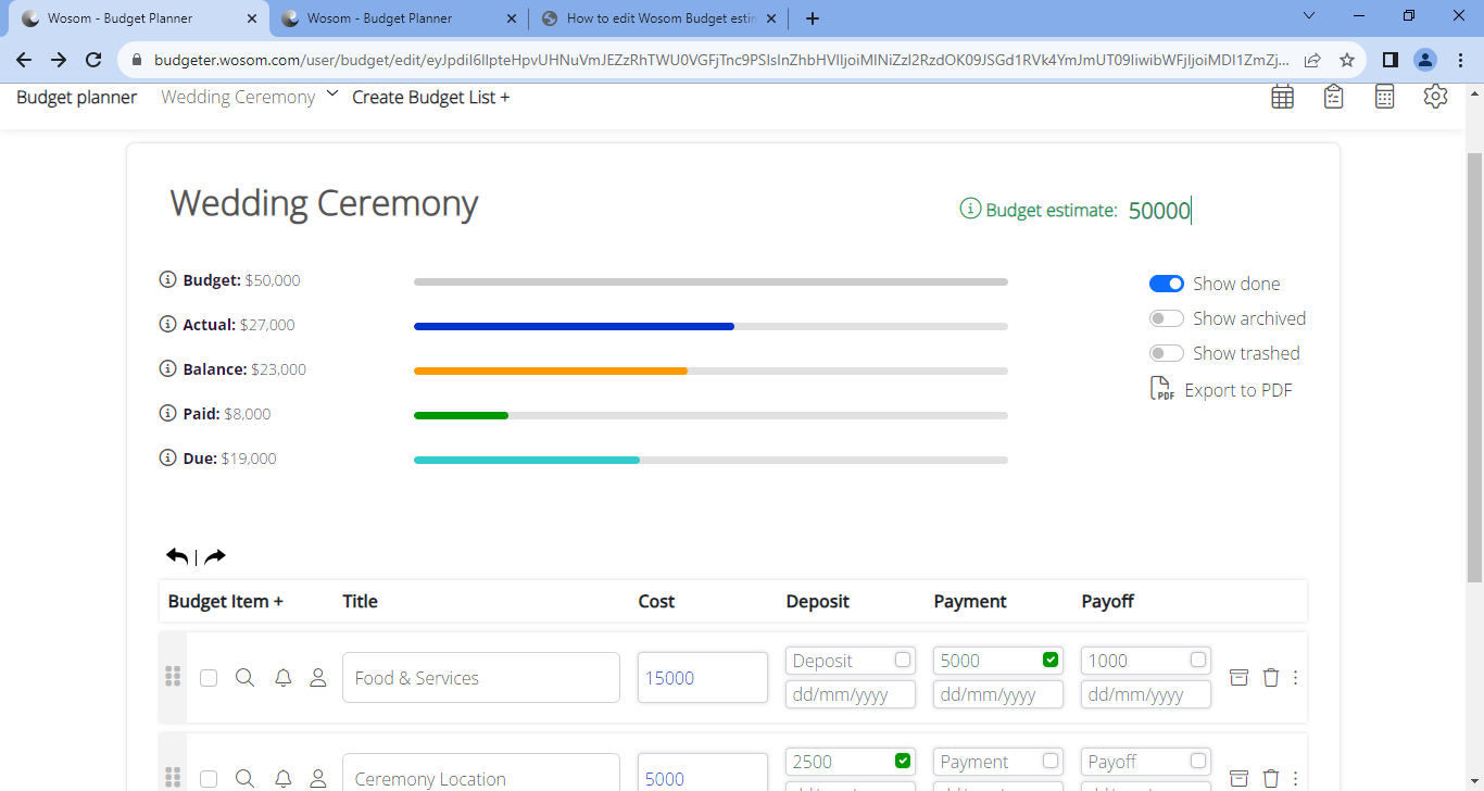 How to Edit Wosom Budget Estimator