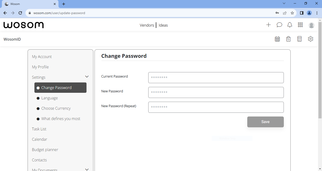 Change Wosom Account Password