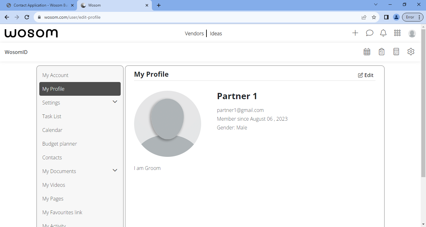 Edit Profile Page on Wosom